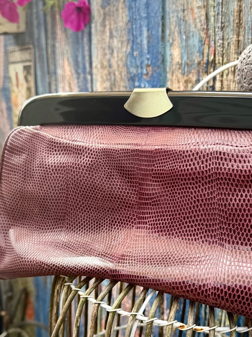 Vtg 1950s BAGHEERA Purple Lizard Skin Clutch Bag Italy Mid Century Mod Pinup MIN